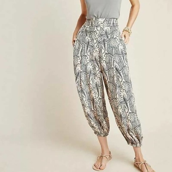 ANTHROPOLOGIE Printed Harem Pants Paisley Crepe - Picture 1 of 9